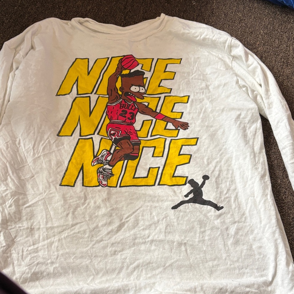 White Long Sleeve Shirt with Cartoon Graphic